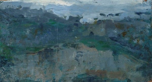 Luca Postiglione : Lago  - Olio su tavola (scatola di sigari) - Auction Autori dell'800-900, Grafica ed Edizioni - I - Galleria Pananti Casa d'Aste