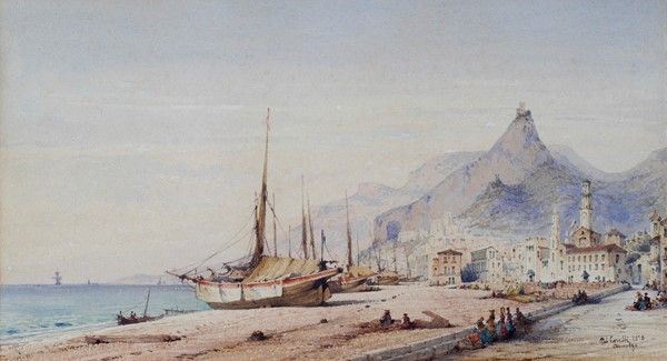 Gabriele Carelli : Amalfi  (1898)  - Acquerello su carta - Auction Autori dell'800-900, Grafica ed Edizioni - I - Galleria Pananti Casa d'Aste