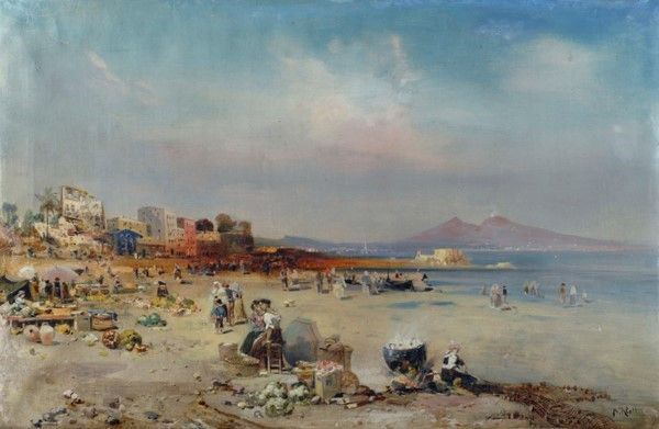 Robert Alott : Veduta di Napoli da Mergellina  - Olio su tela - Auction Autori del XIX e XX sec., arte moderna e contemporanea - I - Galleria Pananti Casa d'Aste