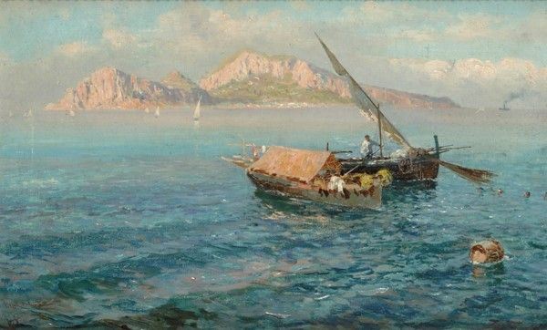 Carmine Ciardiello : Barca di pescatori  - Olio su tela - Auction Autori dell'800-900, Grafica ed Edizioni - I - Galleria Pananti Casa d'Aste