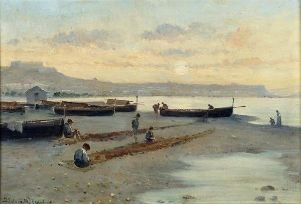 Anonimo, Inizi XX Sec. - Pescatori sulla Spiaggia di Napoli