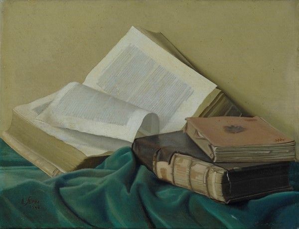 Alfredo Serri : Libri  (1946)  - Olio su tela - Auction Autori dell'800-900, Grafica ed Edizioni - I - Galleria Pananti Casa d'Aste