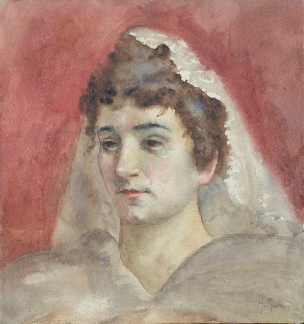 Alfredo M&#252;ller : Portrait of a woman  - Watercolor on paper transferred to canvas - Auction AUTHORS OF XIX AND XX CENTURY - Galleria Pananti Casa d'Aste