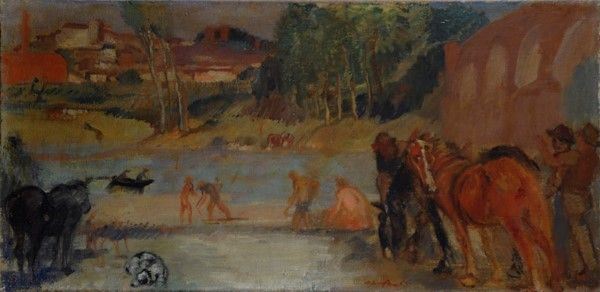 Arturo Checchi : Il ponte a Fucecchio  ((1938))  - Olio su tela - Auction Autori dell'800-900, Grafica ed Edizioni - I - Galleria Pananti Casa d'Aste