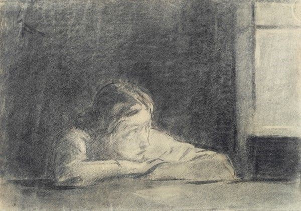 Enrico Sacchetti : Ritratto della sorella Pia  ((1895))  - Carboncino su carta - Asta Autori dell'800-900, Arte moderna e contemporanea - I - Galleria Pananti Casa d'Aste
