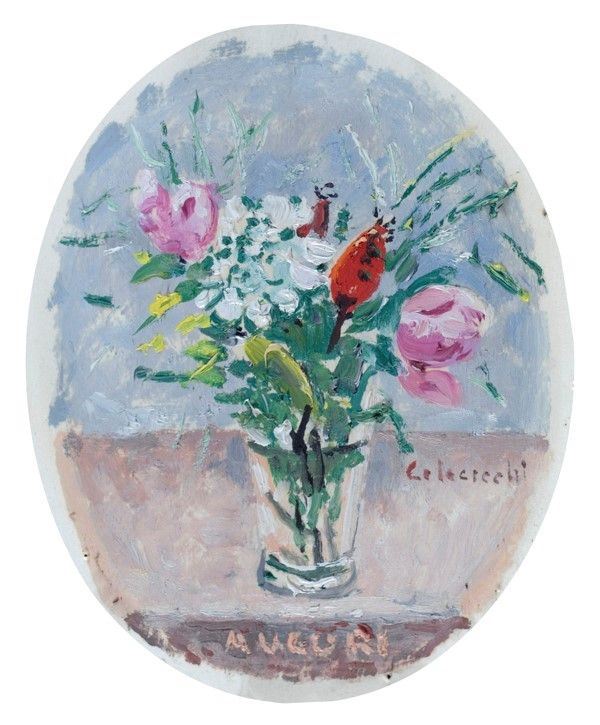 Giovanni Colacicchi - Vaso con fiori (Auguri natalizi)