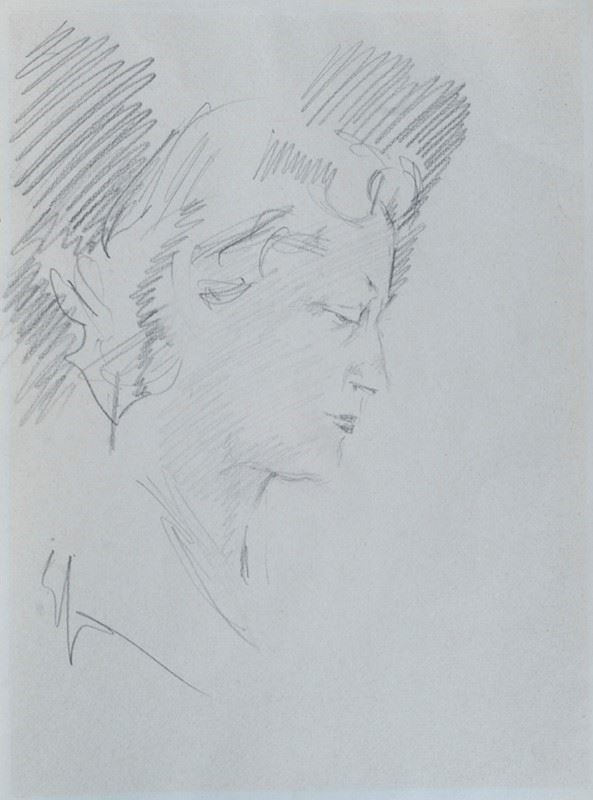 Enrico Sacchetti : Profile of a woman  - Pencil on paper - Auction MODERN  ART - TUSCANY AUTHORS - Galleria Pananti Casa d'Aste