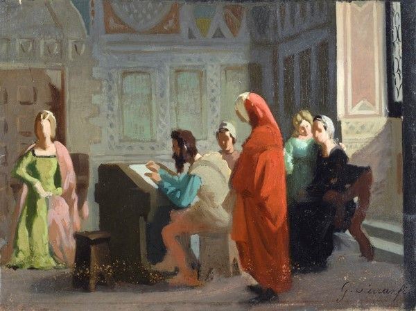 Giuseppe Ciaranfi - Petrarca osserva Simone Martini mentre dipinge il ritratto di Laura