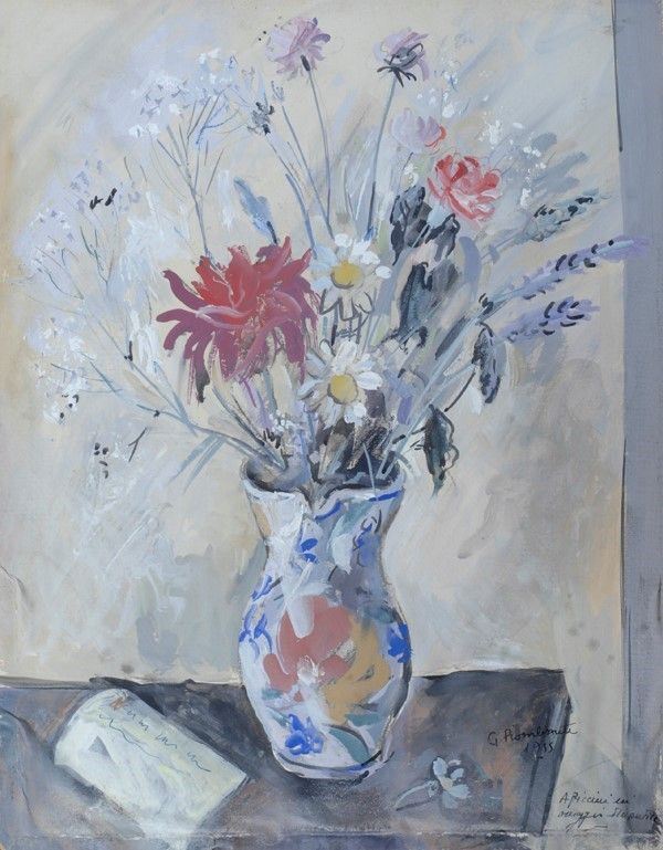 Giuseppe Piombanti : Vaso con fiori  (1955)  - Tempera su cartoncino - Asta Autori dell'800-900, Grafica ed Edizioni - I - Galleria Pananti Casa d'Aste