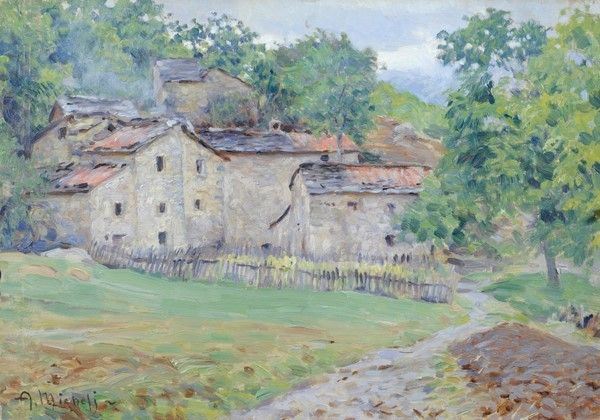 Alberto Micheli : Casolari  - Olio su compensato - Auction Autori dell'800-900, Grafica ed Edizioni - I - Galleria Pananti Casa d'Aste