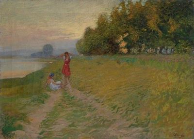 Ragazze Lungo L'argine del Fiume