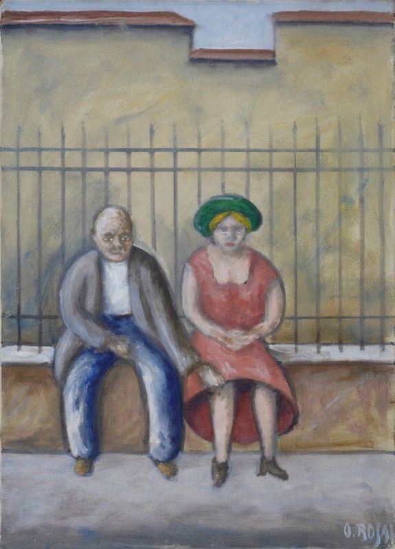 Ottone Rosai : Gli sposi  ((1956))  - Olio su tela - Asta Autori dell'800-900, Grafica ed Edizioni - I - Galleria Pananti Casa d'Aste