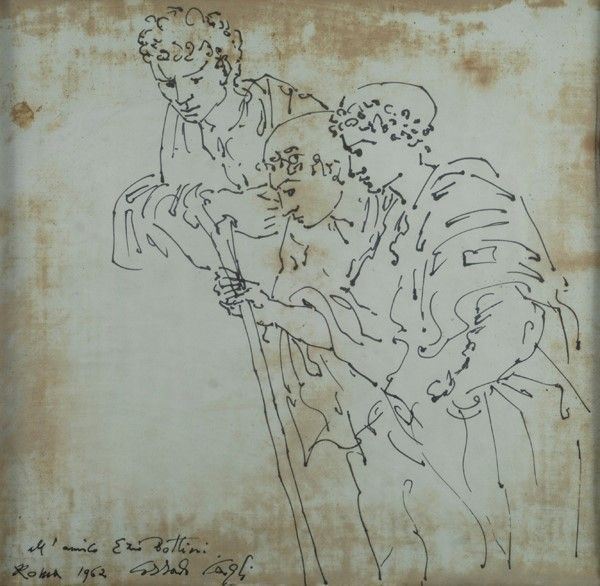 Corrado Cagli : Figure  (1962)  - China su carta riportata su tela - Auction Autori dell'800-900, Grafica ed Edizioni - I - Galleria Pananti Casa d'Aste