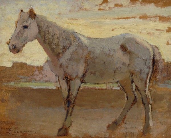 Eugenio Cecconi : Il cavallo bianco  - Olio su tavola - Auction Autori dell'800-900, Grafica ed Edizioni - I - Galleria Pananti Casa d'Aste