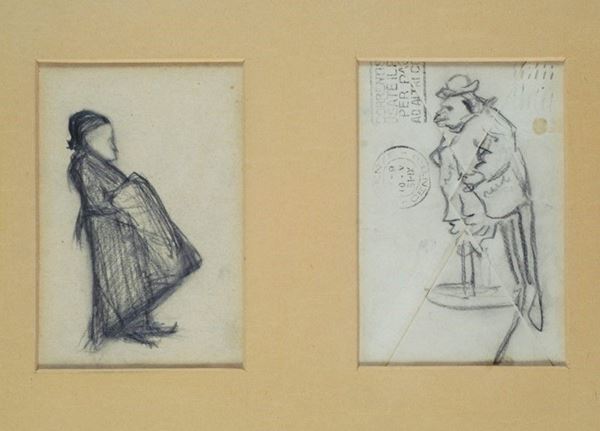 Luigi Michelacci : Due caricature  - Matita su carta (e busta) da lettere - Asta DISEGNI DAL XIX AL XX SEC - Galleria Pananti Casa d'Aste