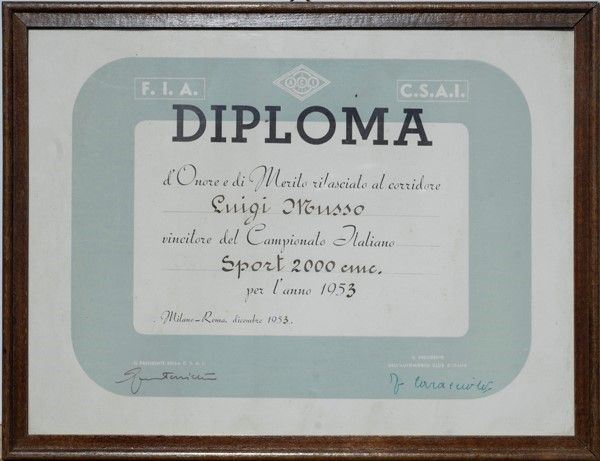 Diploma campione italiano sport 2000 cmc  - Asta Classic cars and automobilia - Galleria Pananti Casa d'Aste