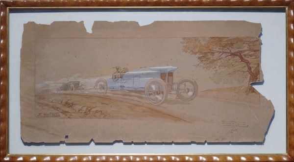 Acquerello Ernest Montaut  ((1908))  - Asta Classic cars and automobilia - Galleria Pananti Casa d'Aste