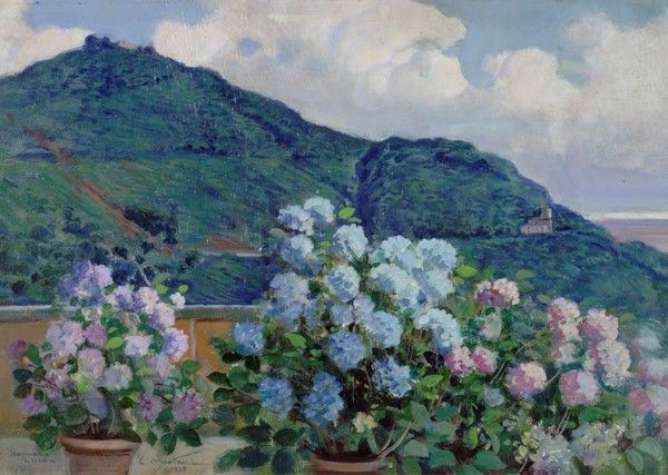 Carlo Montani : Terrazza fiorita  (1935)  - Olio su tavola - Auction Autori del XIX e XX sec., arte moderna e contemporanea - I - Galleria Pananti Casa d'Aste