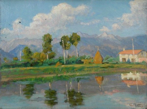 Giuseppe Rossi : Paesaggio  - Olio su tavola - Auction Autori del XIX e XX sec., arte moderna e contemporanea - I - Galleria Pananti Casa d'Aste