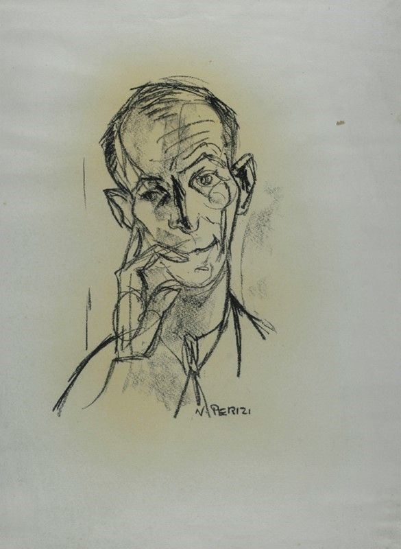 Nino Perizi : Ritratto di uomo  - Carboncino su carta - Asta Autori del XIX e XX sec., arte moderna e contemporanea - I - Galleria Pananti Casa d'Aste