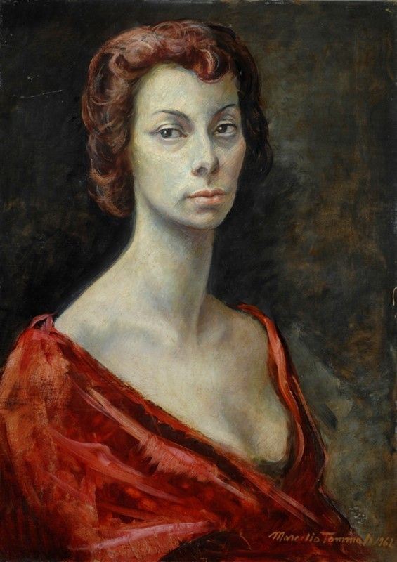 Marcello Tommasi : Donna in rosso  (1962)  - Olio su tavola - Auction Autori del XIX e XX sec., arte moderna e contemporanea - I - Galleria Pananti Casa d'Aste