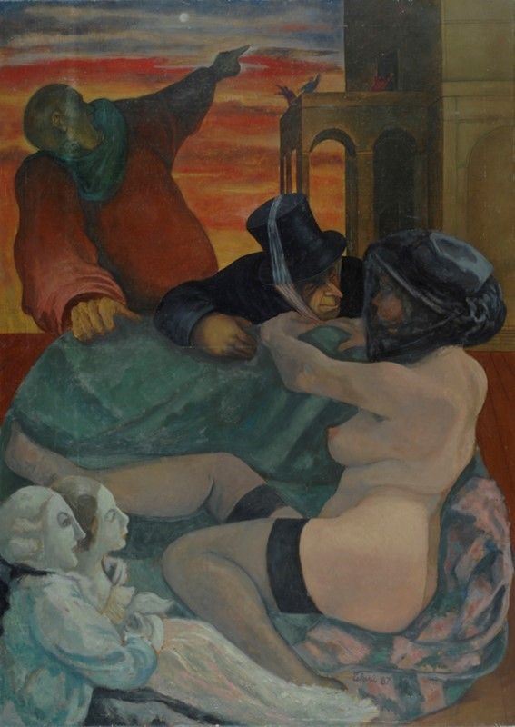 Giampaolo Talani : Donna nuda con personaggi  (1987)  - Olio su tela - Auction Arte moderna e contemporanea - Galleria Pananti Casa d'Aste