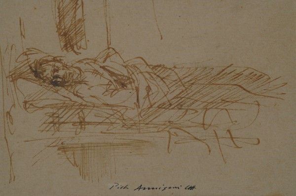 Pietro Annigoni - Uomo che dorme (fronte) / studi di volti (retro)