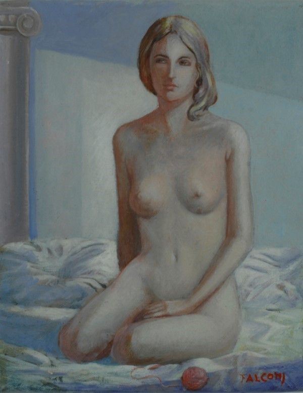 Walter Falconi - Nudo di donna con gomitolo rosso