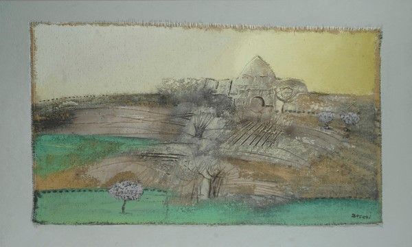 Manlio Bacosi : Cattedrale e campagna  (1987)  - Olio su tela - Auction Autori del XIX e XX sec., arte moderna e contemporanea - I - Galleria Pananti Casa d'Aste