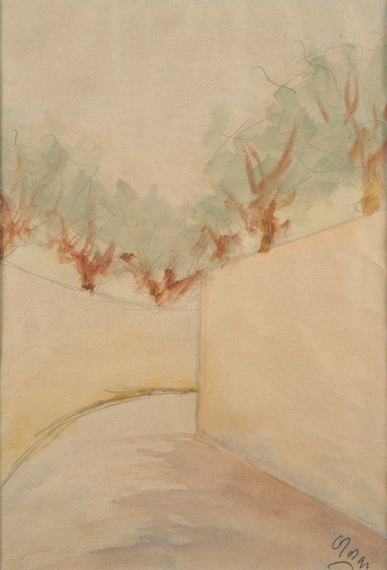 Ottone Rosai : Via San Leonardo  ((1956))  - Acquerello e matita su carta - Asta Arte moderna e contemporanea - Galleria Pananti Casa d'Aste