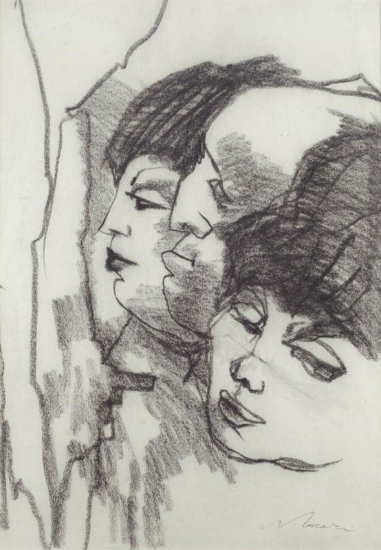 Mino Maccari : Volti  (anni '60)  - Carboncino su carta - Asta Arte moderna e contemporanea - Galleria Pananti Casa d'Aste