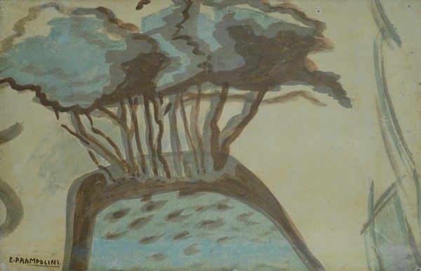 Enrico Prampolini : Alberi  ((1945))  - Olio su compensato - Auction Arte moderna e contemporanea - Galleria Pananti Casa d'Aste