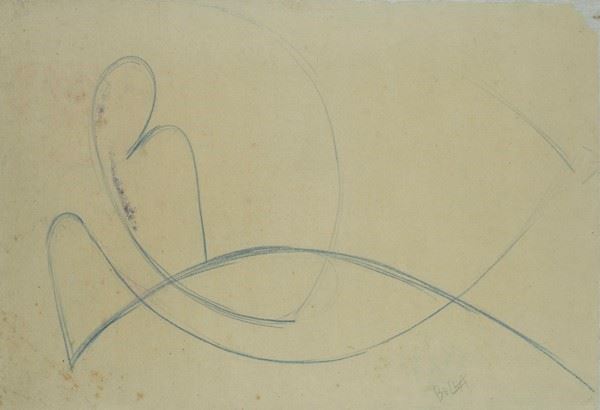 Giacomo Balla : Figura sdraiata + spazio  ((1918))  - Matita su carta velina intelata - Auction Arte moderna e contemporanea - Galleria Pananti Casa d'Aste