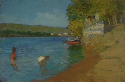 Ragazze al Fiume (fronte); Paesaggio Fluviale (retro)