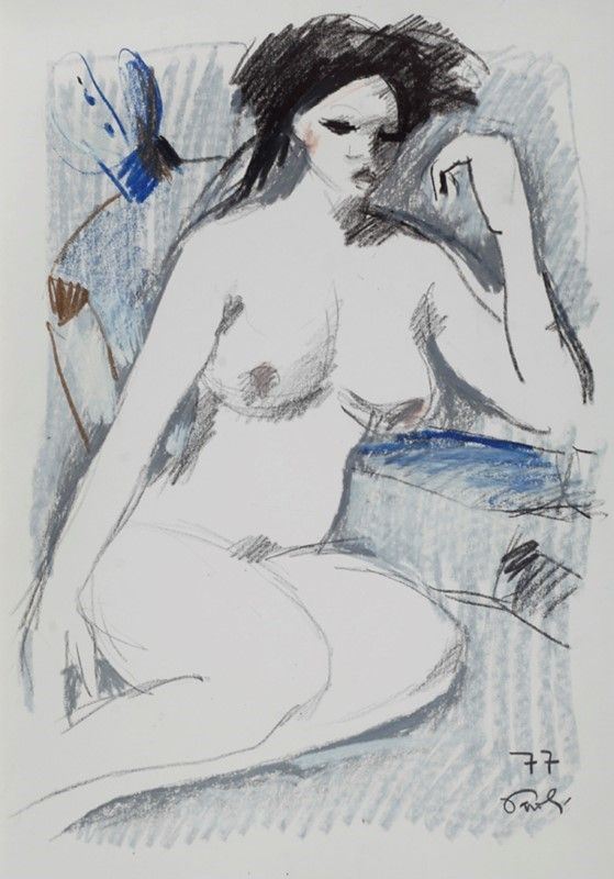 Bruno Paoli : Nudo  (1977)  - Tecnica mista su carta - Asta Autori dell'800-900, Arte moderna e contemporanea - I - Galleria Pananti Casa d'Aste