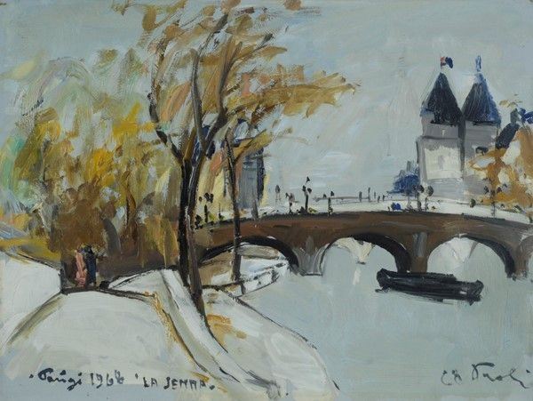 Bruno Paoli : La Senna  (1968)  - Olio su faesite - Auction Autori del XIX e XX sec., arte moderna e contemporanea - I - Galleria Pananti Casa d'Aste