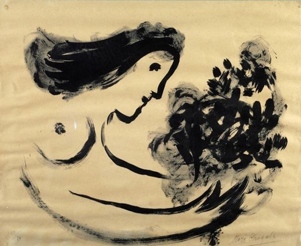 Marc Chagall : Ragazza con fiori  - Litografia - Asta Arte Moderna e Contemporanea - II - Galleria Pananti Casa d'Aste