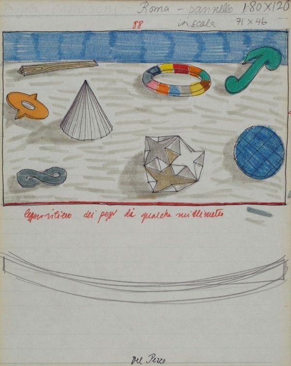 Lucio Del Pezzo : Roma  ((1988))  - Pennarello e inchiostro su carta - Asta Arte moderna e contemporanea - Galleria Pananti Casa d'Aste