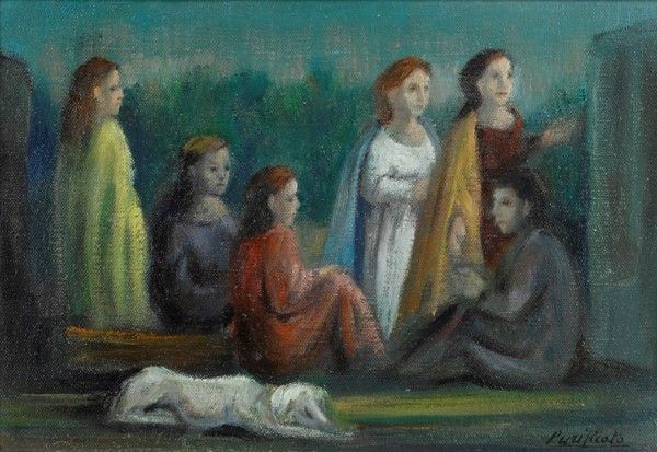 Domenico Purificato : Gente del lago  ((1971))  - Olio su tela - Auction Arte moderna e contemporanea - Galleria Pananti Casa d'Aste