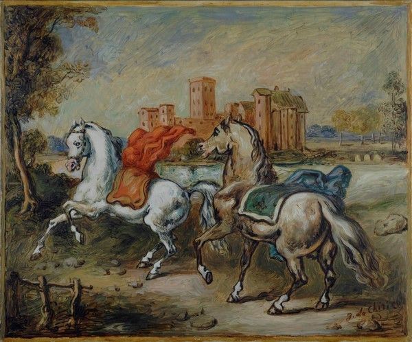 Giorgio de Chirico : Due cavalli  (1961)  - Olio su tela - Asta Arte moderna e contemporanea - Galleria Pananti Casa d'Aste