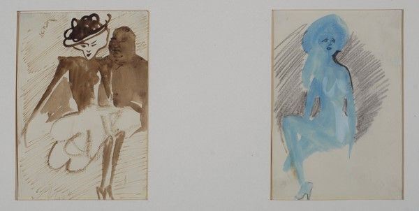 Mino Maccari : La coppia; Donnino  (1948)  - Acquerelli e china acquerellata su carta. - Auction Arte moderna e contemporanea - Galleria Pananti Casa d'Aste