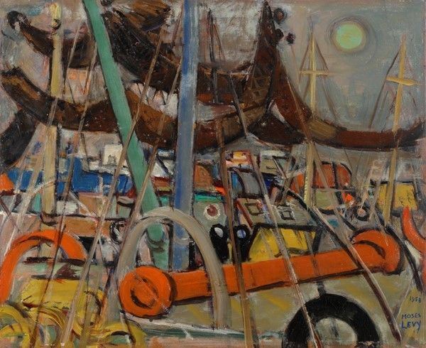 Moses Levy : Darsena a Viareggio  (1958)  - Olio su faesite - Auction Arte moderna e contemporanea - Galleria Pananti Casa d'Aste