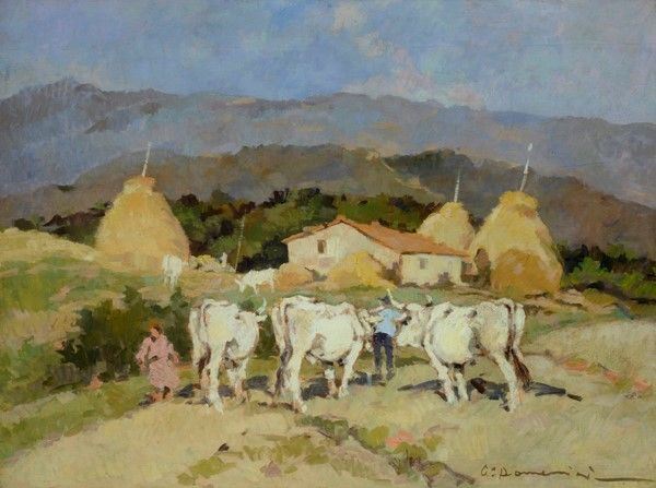 Carlo Domenici : Paesaggio con buttero e buoi  - Olio su compensato - Auction Autori dell'800-900, Arte moderna e contemporanea - I - Galleria Pananti Casa d'Aste