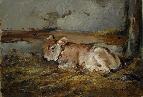 Armenio Mattioli : Vitellino  - Olio su faesite - Auction Autori del XIX e XX sec., arte moderna e contemporanea - I - Galleria Pananti Casa d'Aste