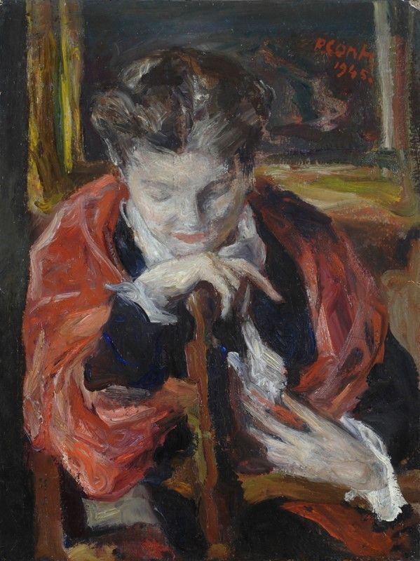 Primo Conti : Ritratto di Anna Spadini (La Pensierosa)  (1945)  - Olio su tela - Asta Autori del XIX e XX sec. - I - Galleria Pananti Casa d'Aste