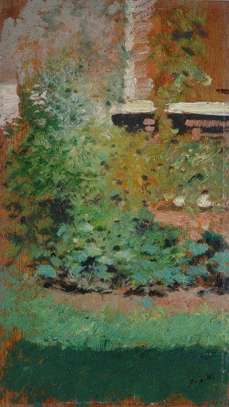 Giuseppe De Nittis : Angolo di giardino  - Olio su tavola - Auction Autori del XIX e XX sec., arte moderna e contemporanea - I - Galleria Pananti Casa d'Aste
