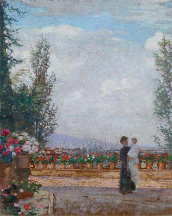 Francesco Gioli - Donna con bambino sulla terrazza
