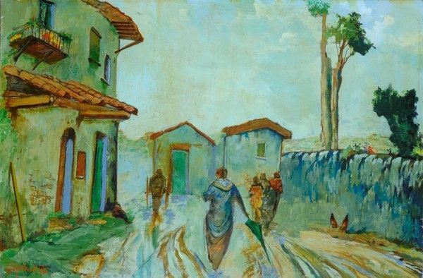 Aldo Affortunati : Strada di periferia  - Olio du faesite - Auction Autori del XIX e XX sec., arte moderna e contemporanea - I - Galleria Pananti Casa d'Aste