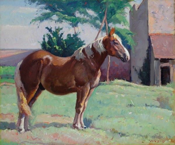 Giulio Cesare Vinzio : Cavallo all'aperto  - Olio su tavola - Auction Autori del XIX e XX sec., arte moderna e contemporanea - I - Galleria Pananti Casa d'Aste