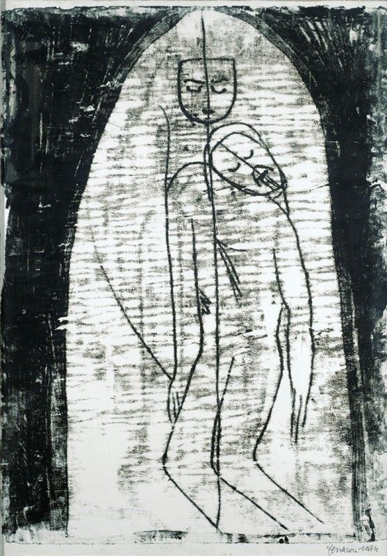 Venturino Venturi : Pietà  (1974)  - Monotipo su carta - Asta Autori dell'800-900, Arte moderna e contemporanea - I - Galleria Pananti Casa d'Aste